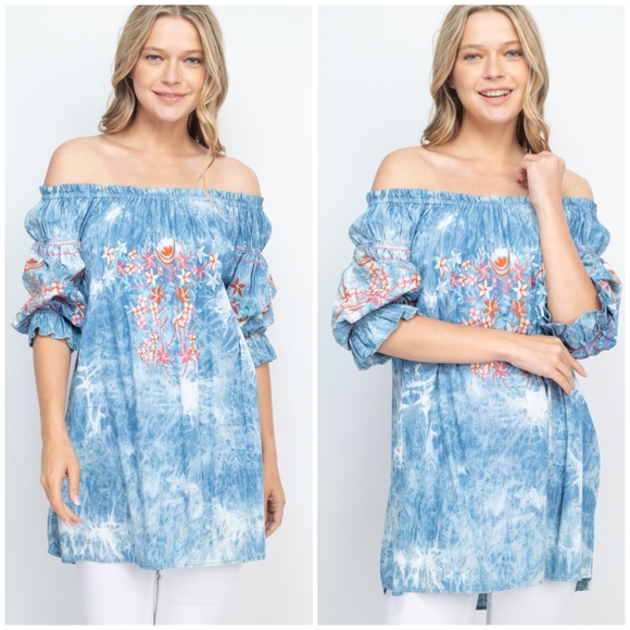 LAST ONE❗MONORENO Tencel Tie-Dye Embroidered Tunic Top - Picture 2 of 9